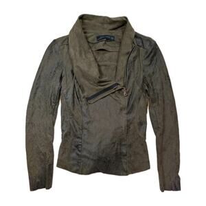 Zara Woman Faux Suede Moto Jacket Womens XS Olive Asymmetrical Zip